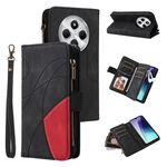 Per Redmi 14C 4G Global Dual-color 9 Card Slots Zipper Wallet Custodia per telefono in pelle (nero)
