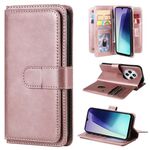 Per Redmi 14C 4G Global Multi-Function Wallet 10 Card Slots Custodia in Pelle per Telefono (Oro Rosa)