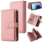 Per Redmi 14C 4G Global Skin Feel Multi Card Slots Zipper Wallet Custodia per telefono in pelle (rosa)