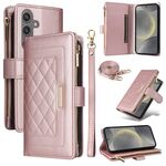 Per Samsung Galaxy S24 5G Portafoglio con cerniera a tracolla in pelle a rombi (oro rosa)