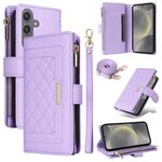 Per Samsung Galaxy S24 5G Portafoglio con cerniera a tracolla in pelle a rombi (viola)
