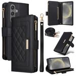 Per Samsung Galaxy S24 5G Custodia per telefono in pelle con cerniera a rombo (nera)