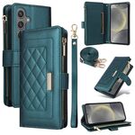 Per Samsung Galaxy S24 5G Custodia per telefono in pelle con cerniera a rombo (verde)
