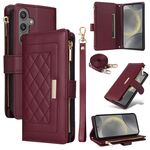 Per Samsung Galaxy S24 5G Portafoglio con cerniera a tracolla in pelle a rombi (rosso vino)