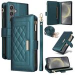 Per Samsung Galaxy S24+ 5G Portafoglio con cerniera a tracolla in pelle a rombi (verde)