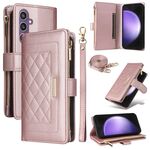 Per Samsung Galaxy S24 FE 5G Portafoglio con cerniera a tracolla in pelle a rombi (oro rosa)