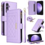 Per Samsung Galaxy S24 FE 5G Portafoglio con cerniera a tracolla in pelle a rombi (viola)