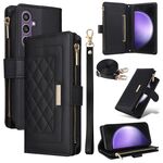 Per Samsung Galaxy S24 FE 5G Portafoglio con cerniera a tracolla in pelle a rombi (nero)