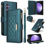 Per Samsung Galaxy S24 FE 5G Portafoglio con cerniera a tracolla in pelle a rombi (verde)