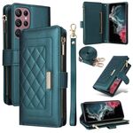 Per Samsung Galaxy S22 Ultra 5G Custodia per telefono in pelle con cerniera a rombo (verde)