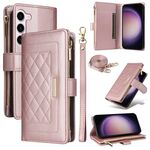 Per Samsung Galaxy S23 5G Custodia per telefono in pelle con cerniera a rombo (oro rosa)