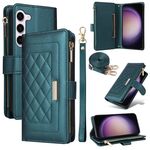 Per Samsung Galaxy S23 5G Custodia per telefono in pelle con cerniera a rombo (verde)