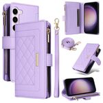 Per Samsung Galaxy S23+ 5G Portafoglio con cerniera a tracolla in pelle a rombi (viola)