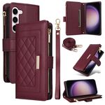 Per Samsung Galaxy S23+ 5G Custodia per telefono in pelle con cerniera a rombo (rosso vino)