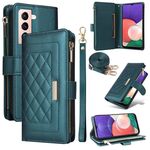 Per Samsung Galaxy S22 5G Custodia per telefono in pelle con cerniera a rombo (verde)