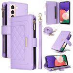 Per Samsung Galaxy S22+ 5G Portafoglio con cerniera a tracolla in pelle a rombi (viola)