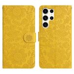Per Samsung Galaxy S24 Ultra 5G Custodia in pelle con motivo floreale in rilievo (giallo)