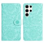 Per Samsung Galaxy S24 Ultra 5G Custodia in pelle con motivo floreale in rilievo (verde chiaro)