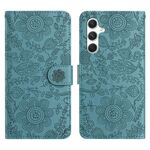 Per Samsung Galaxy S24+ 5G Custodia in pelle con motivo floreale in rilievo (verde scuro)