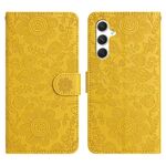 Per Samsung Galaxy S24+ 5G Custodia in pelle con motivo floreale in rilievo (giallo)