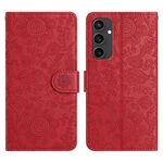 Per Samsung Galaxy S24 FE 5G Custodia in pelle con motivo floreale in rilievo (rosso)