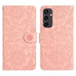 Per Samsung Galaxy S24 FE 5G Custodia in pelle con motivo floreale in rilievo (rosa)