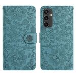 Per Samsung Galaxy S24 FE 5G Custodia in pelle con motivo floreale in rilievo (verde scuro)