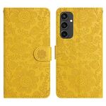 Per Samsung Galaxy S24 FE 5G Custodia in pelle con motivo floreale in rilievo (giallo)