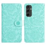 Per Samsung Galaxy S24 FE 5G Custodia in pelle con motivo floreale in rilievo (verde chiaro)