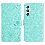 Per Samsung Galaxy S24 5G Custodia in pelle con motivo floreale in rilievo (verde chiaro)