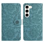 Per Samsung Galaxy S23+ 5G Custodia in pelle con motivo floreale in rilievo (verde scuro)