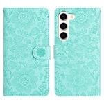 Per Samsung Galaxy S23+ 5G Custodia in pelle con motivo floreale in rilievo (verde chiaro)
