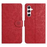 Per Samsung Galaxy S23 FE 5G Custodia in pelle con motivo floreale in rilievo (rosso)