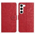 Per Samsung Galaxy S23 5G Custodia in pelle con motivo floreale in rilievo (rosso)