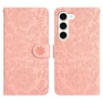 Per Samsung Galaxy S23 5G Custodia in pelle con motivo floreale in rilievo (rosa)