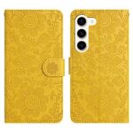 Per Samsung Galaxy S23 5G Custodia in pelle con motivo floreale in rilievo (giallo)