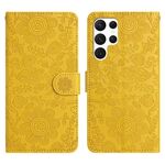 Per Samsung Galaxy S22 Ultra 5G Custodia in pelle con motivo floreale in rilievo (giallo)