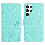 Per Samsung Galaxy S22 Ultra 5G Custodia in pelle con motivo floreale in rilievo (verde chiaro)