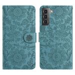 Per Samsung Galaxy S22+ 5G Custodia in pelle con motivo floreale in rilievo (verde scuro)