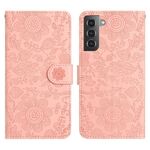 Per Samsung Galaxy S22 5G Custodia in pelle con motivo floreale in rilievo (rosa)