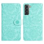 Per Samsung Galaxy S22 5G Custodia in pelle con motivo floreale in rilievo (verde chiaro)