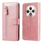 Per OPPO Reno12 F 4G Custodia per telefono in pelle con cerniera e texture di vitello alla moda (oro rosa)