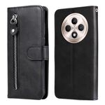 Per OPPO Reno12 F 4G Custodia per telefono in pelle con cerniera e texture di vitello alla moda (nero)