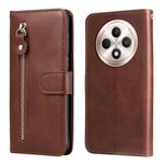 Per OPPO Reno12 F 4G Custodia per telefono in pelle con cerniera e texture di vitello alla moda (marrone)