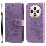 Per OPPO Reno12 F 4G Custodia in pelle con stampa a fiori a sette petali (viola chiaro)