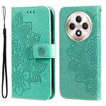 Per OPPO Reno12 F 4G Custodia in pelle con stampa a fiori a sette petali (verde)