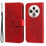 Per OPPO Reno12 F 4G Custodia in pelle con stampa a fiori a sette petali (rosso)