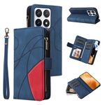 Per Xiaomi 14T Pro Custodia per telefono in pelle con cerniera e 9 scomparti per carte bicolore (blu)