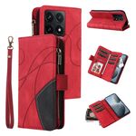 Per Xiaomi 14T Custodia per telefono in pelle con cerniera e 9 scomparti per carte bicolore (rosso)