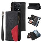 Per Xiaomi 14T Custodia per telefono in pelle con cerniera e 9 scomparti per carte bicolore (nero)